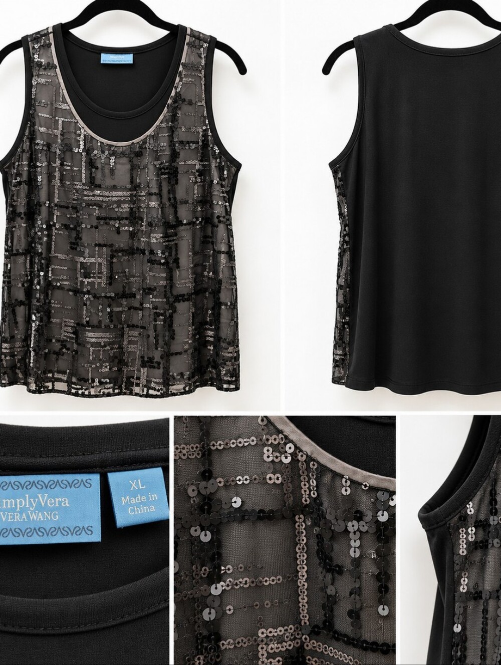 Simply Vera Vera Wang Black Sequin Mesh Tank